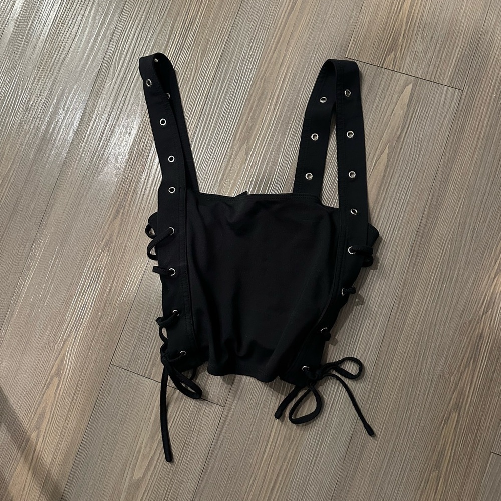 Forever 21 Black Eyelet Lace-Up Crop Top